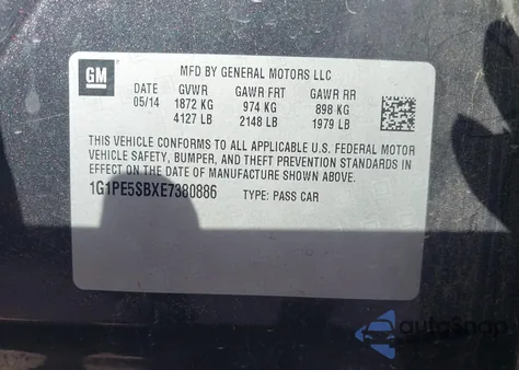 2014 Chevrolet Cruze 2Lt Auto z USA, uszkodzony, nr VIN 1G1PE5SBXE7380886